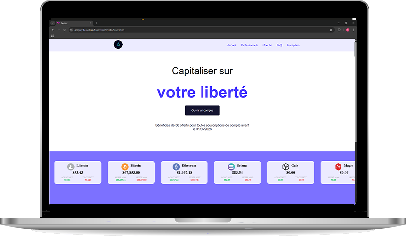 Création et mise en ligne d'une plateforme cfictive de crytpomonnaies